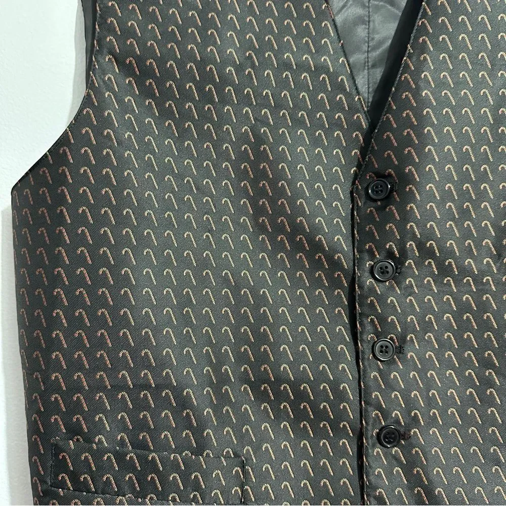 Novel-ties By Roffe Black Suit Vest Holiday Candycanes Christmas. Size L/XL